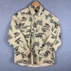 Field N Forest Shirt Men's L Hunting Nature Deer Trees Chamois Flannel